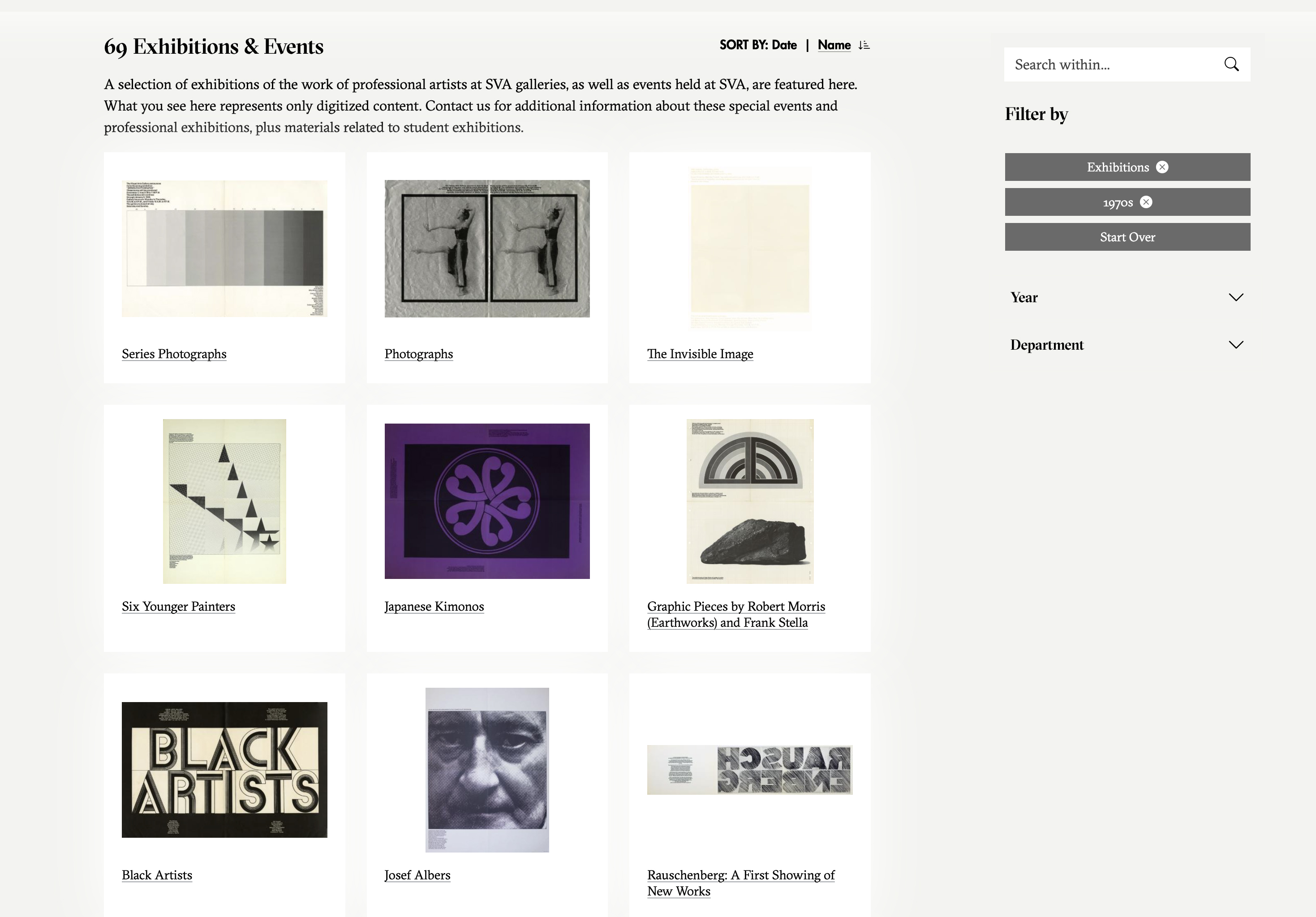 exhibitions results page with 9 images